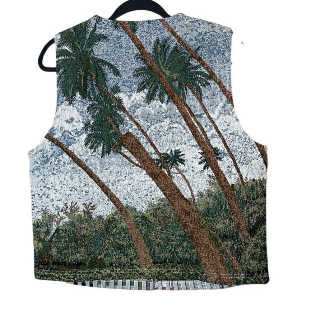 Blair Scenic Lighthouse Print Vest in Blue, White, Brown. Vintage grandmacore - Picture 3 of 12